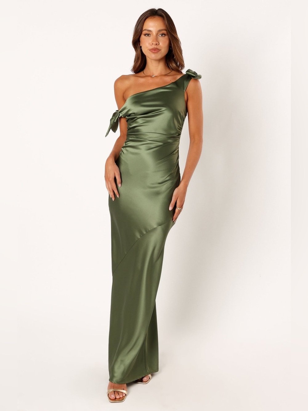 NEW Petal & Pup ‘Selma’ Off Shoulder Maxi Dress Olive Green Gown